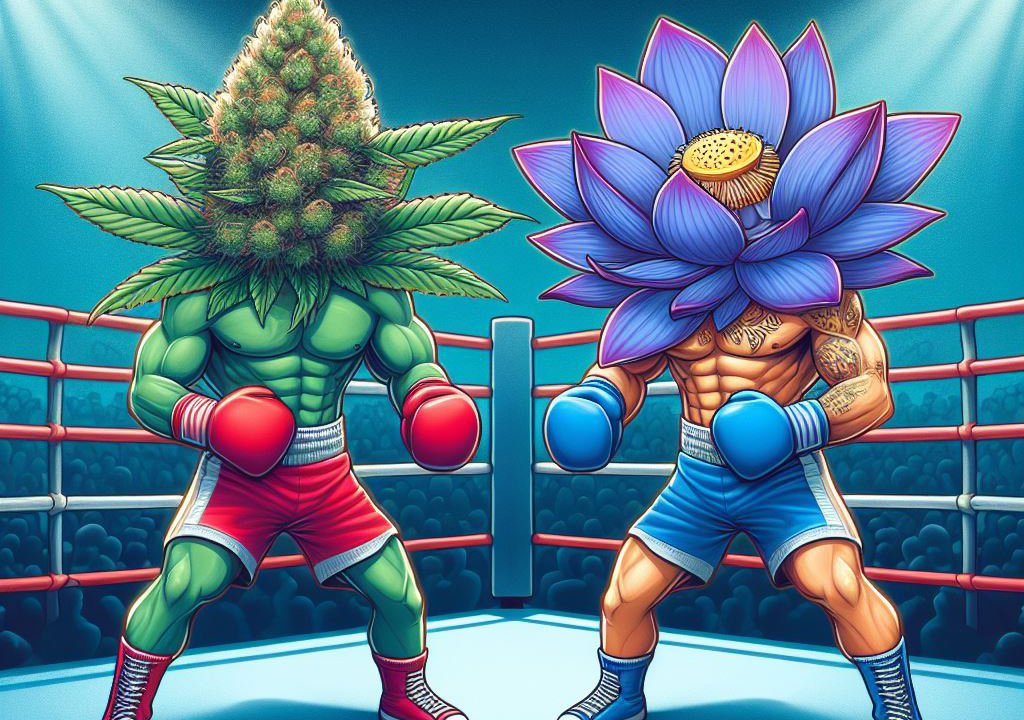 fleur de cannabis (THC) et une fleur de Lotus Bleu